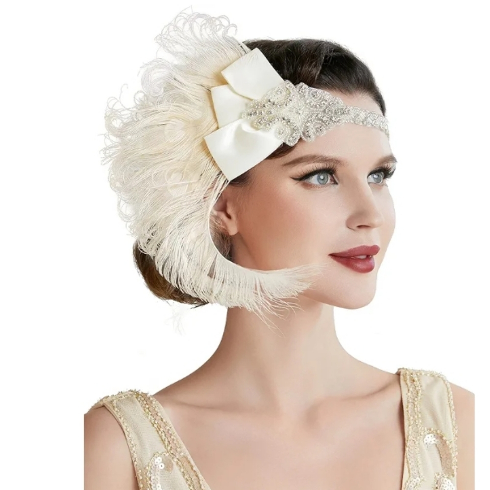 Rhinestone Chain Feather Headpiece